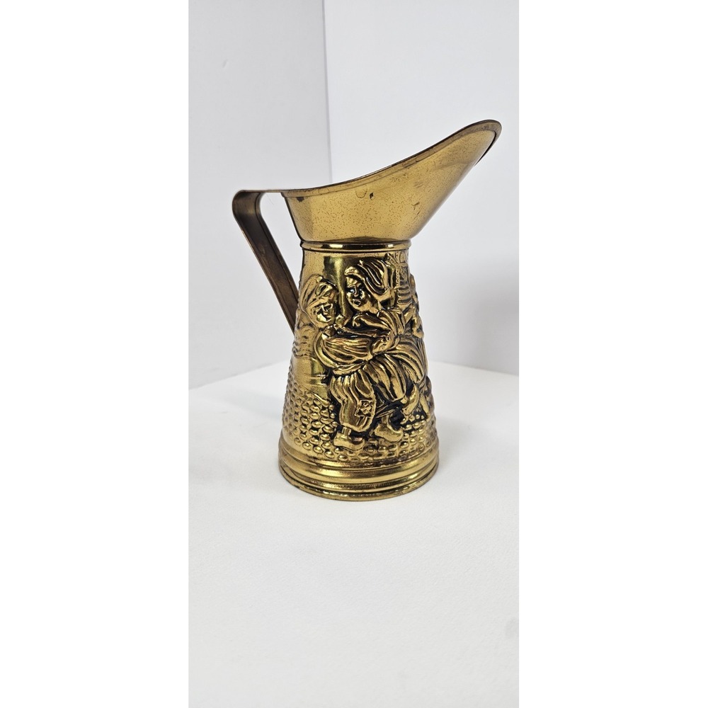 Vintage Solid Brass Pitcher Made in England Figural Relief Victorian Style